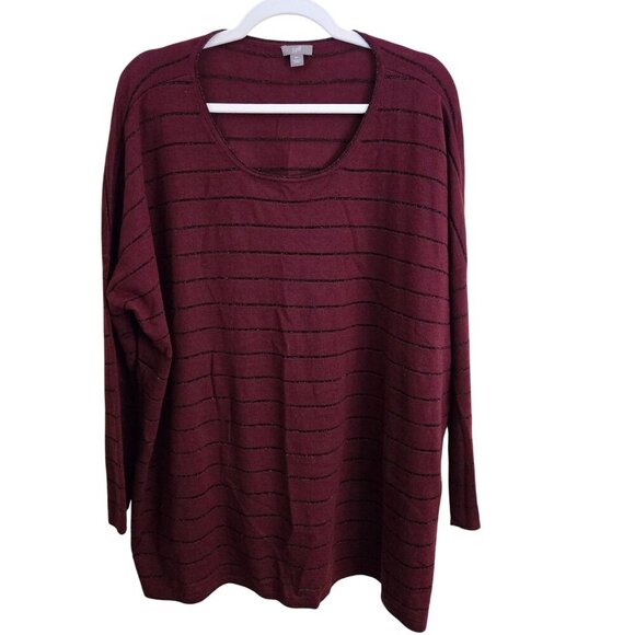 J. Jill Burgundy Red Striped Scoop Neck Oversized Tunic Sweater Size XL - Picture 1 of 4
